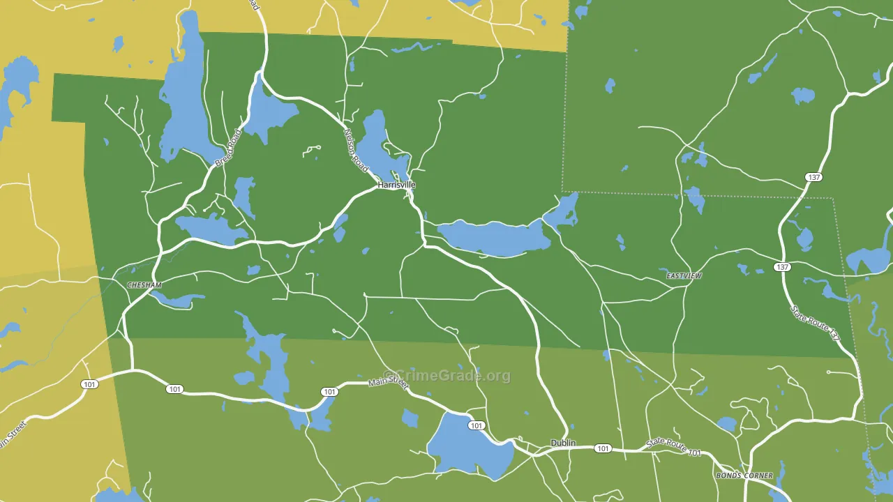 Harrisville, NH Map of Vehicle Theft Rates