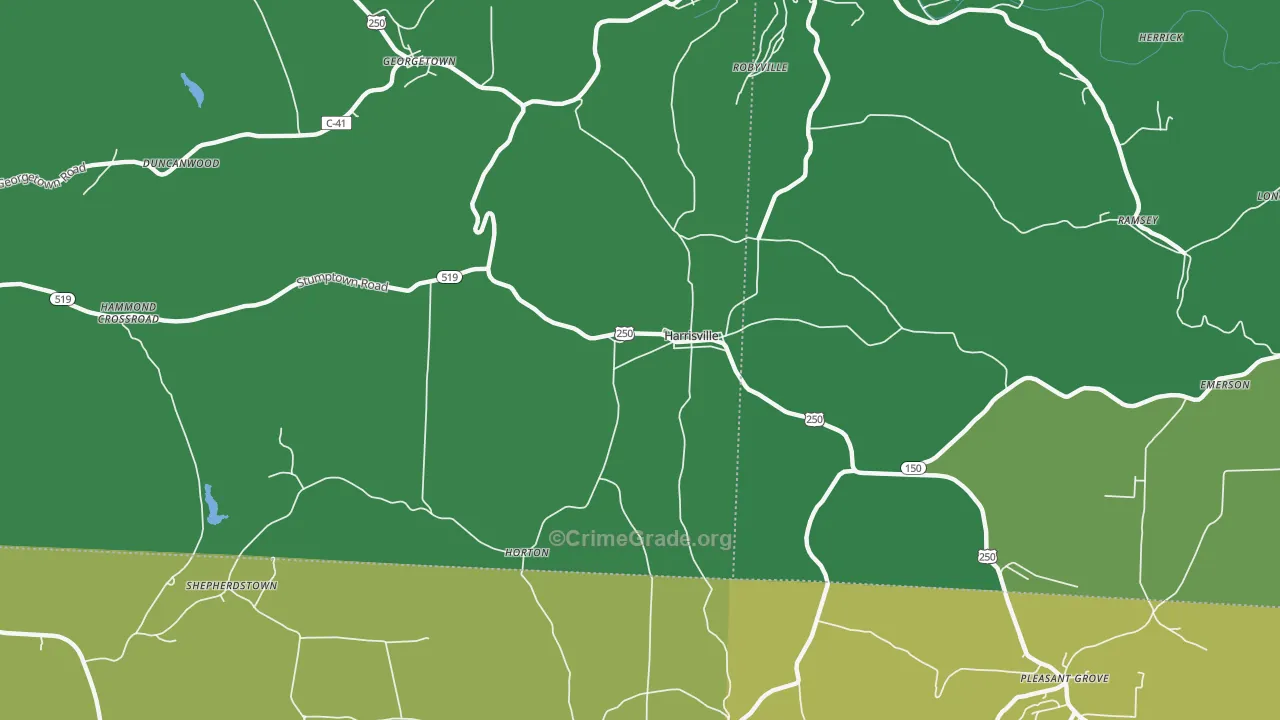 Harrisville, OH Map of Vehicle Theft Rates