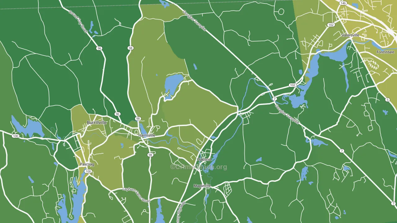 Harrisville, RI Map of Vehicle Theft Rates