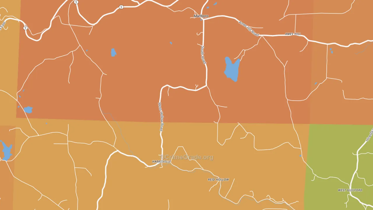 Harrisville, VT Map of Vehicle Theft Rates