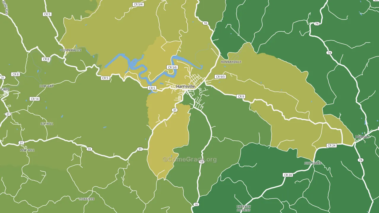 Harrisville, WV Map of Vehicle Theft Rates