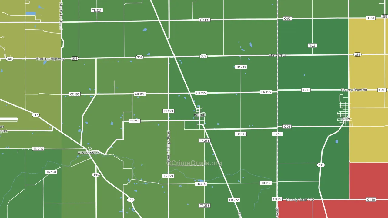 Harrod, OH Map of Vehicle Theft Rates