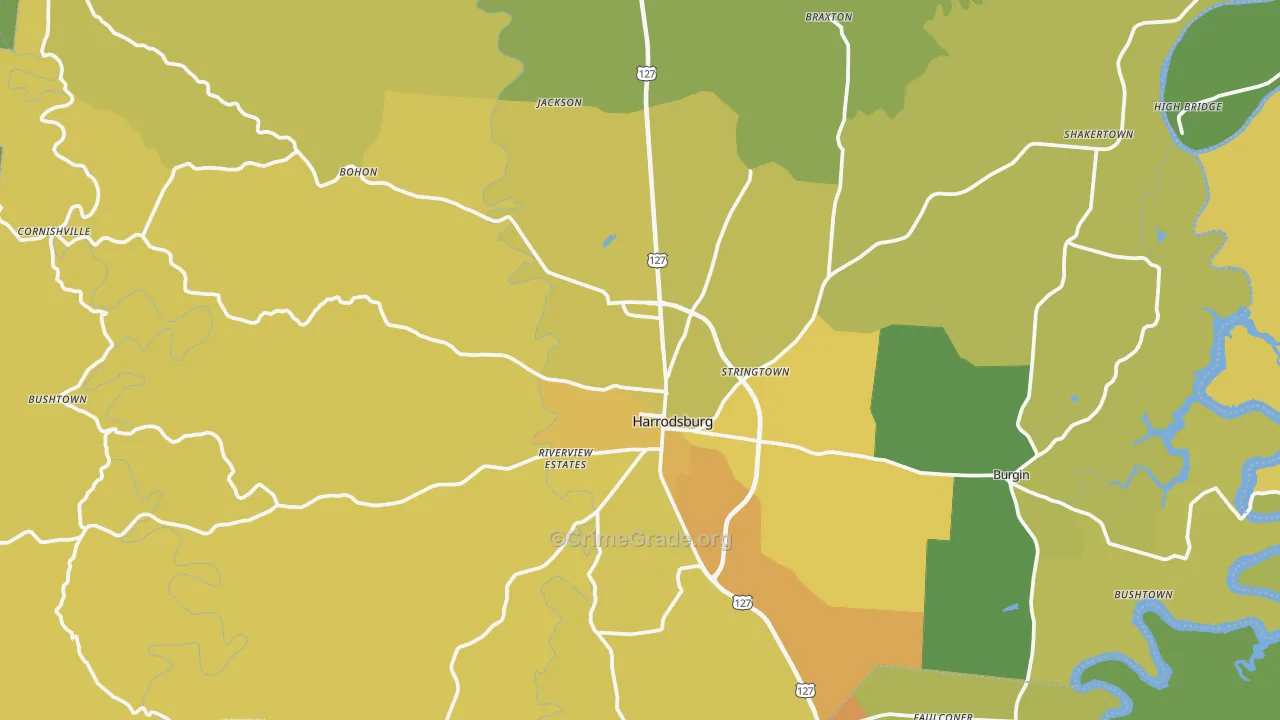 Harrodsburg, KY Map of Vehicle Theft Rates
