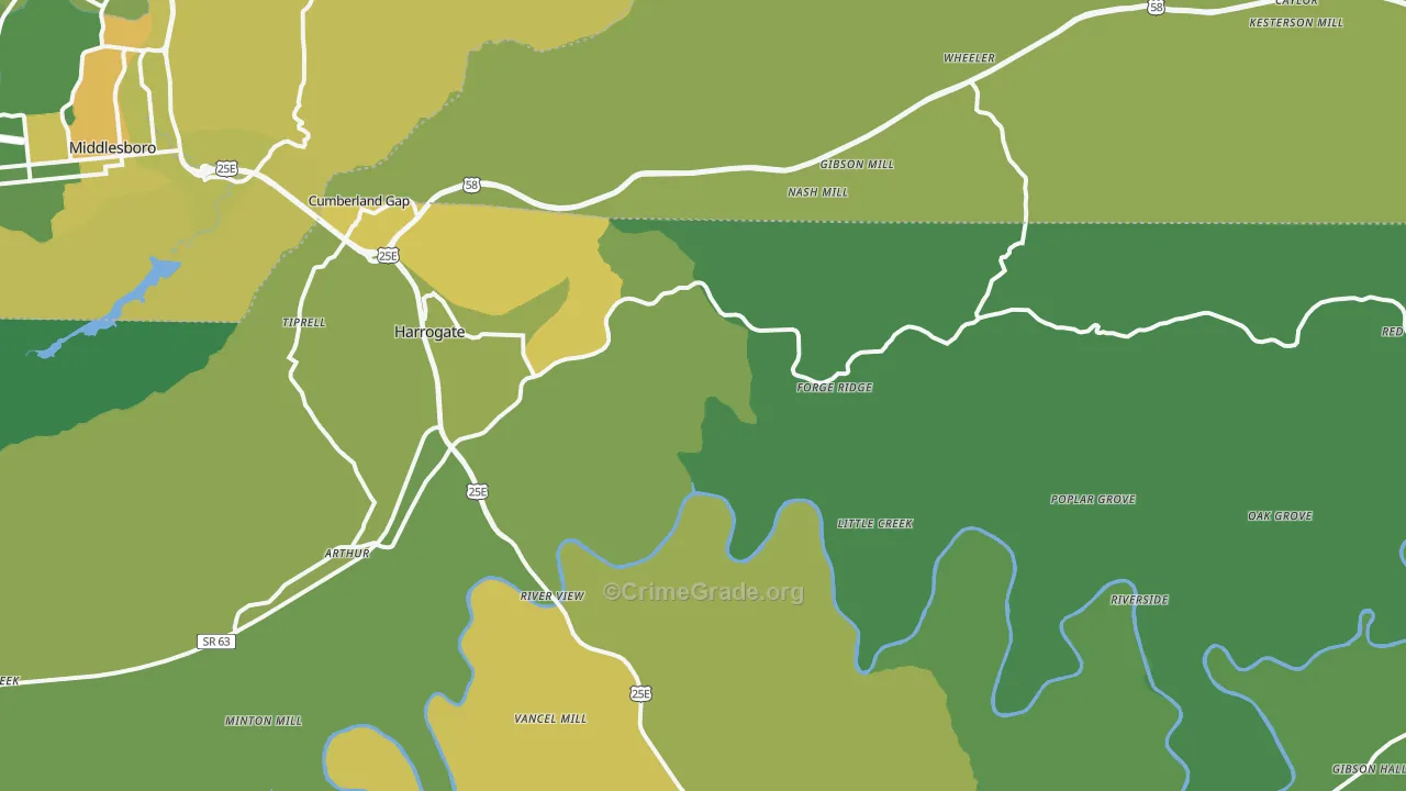 Harrogate, TN Map of Vehicle Theft Rates