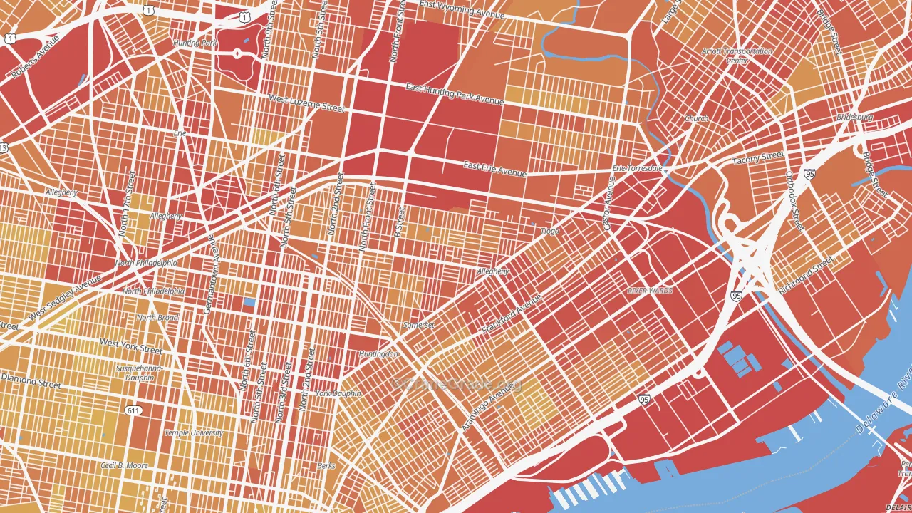 Harrowgate, Philadelphia, PA Map of Vehicle Theft Rates