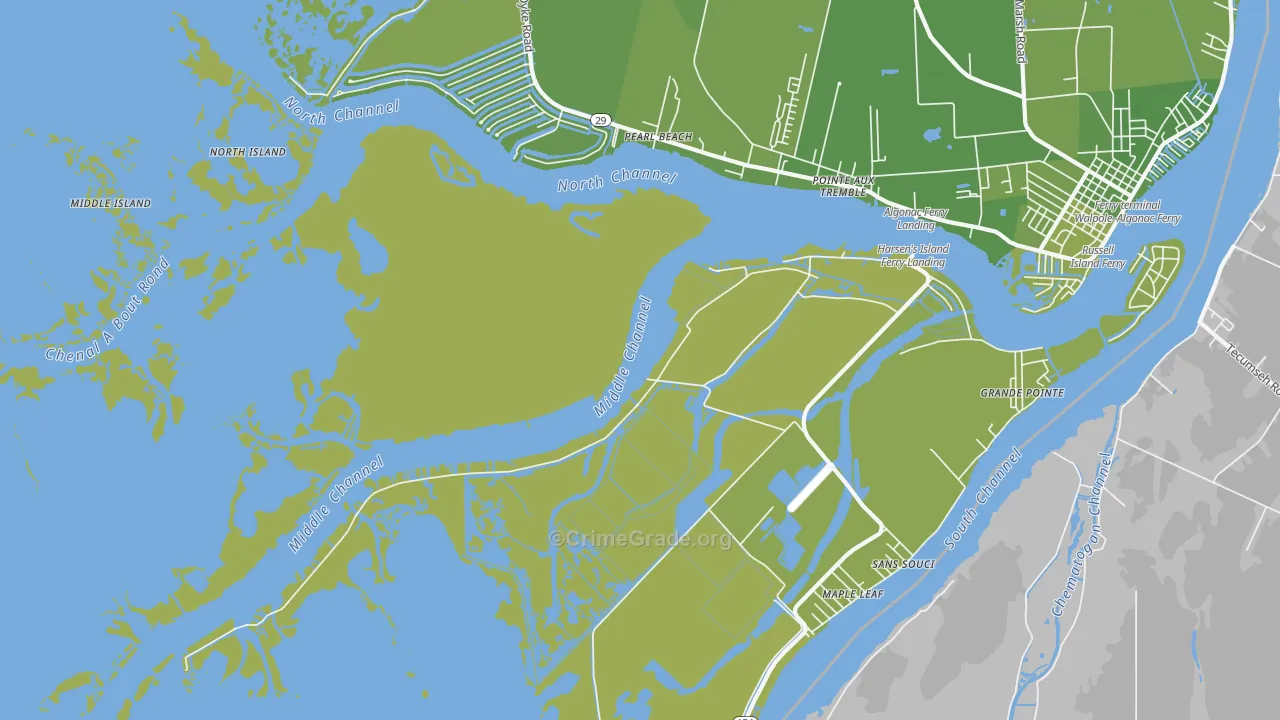 Harsens Island, MI Map of Vehicle Theft Rates