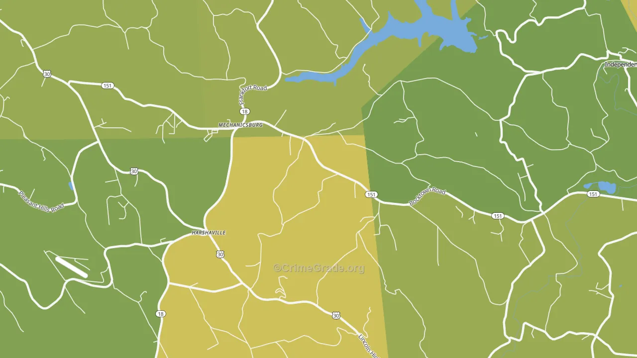 Harshaville, PA Map of Vehicle Theft Rates