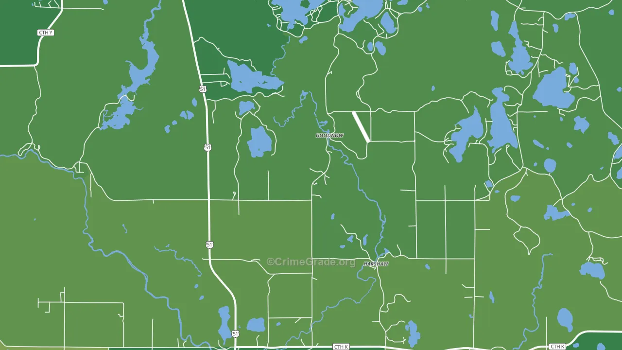 Harshaw, WI Map of Vehicle Theft Rates