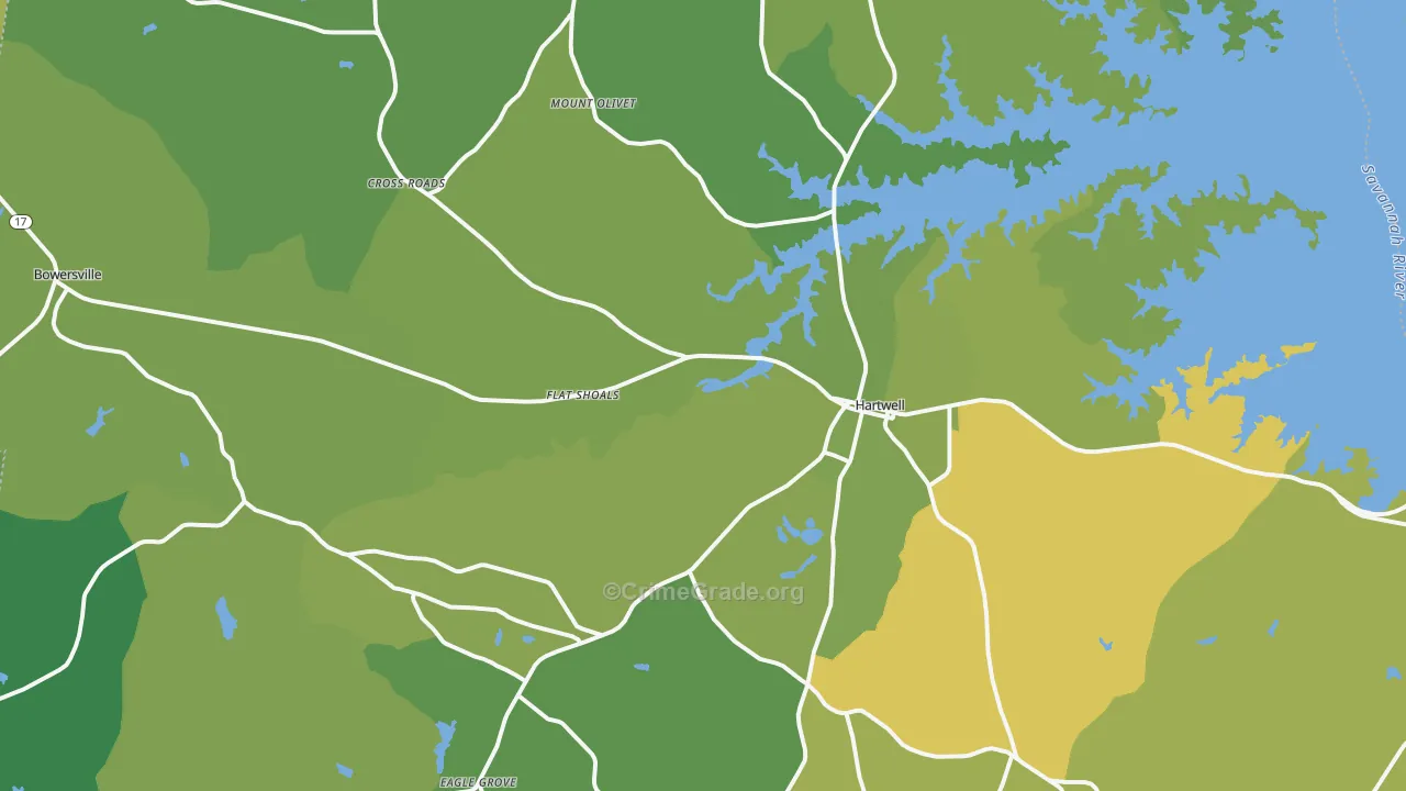 Hart County, GA Map of Vehicle Theft Rates