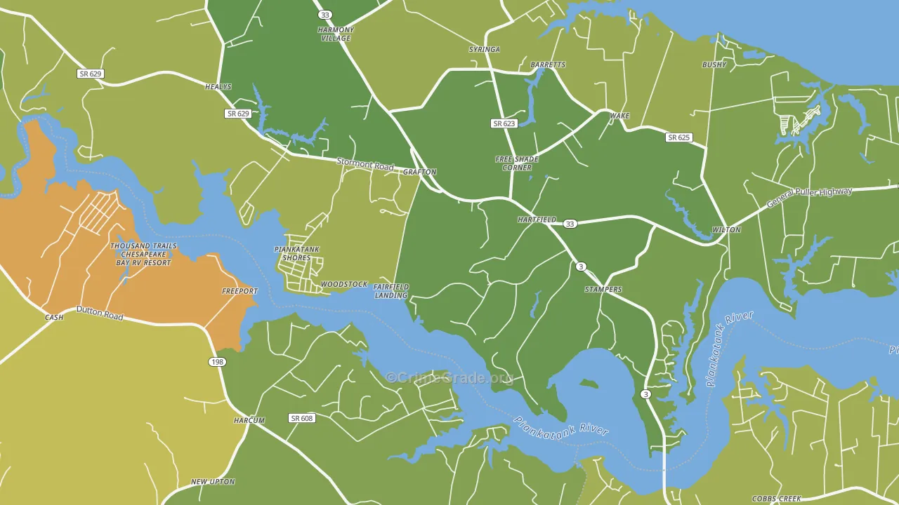 Hartfield, VA Map of Vehicle Theft Rates