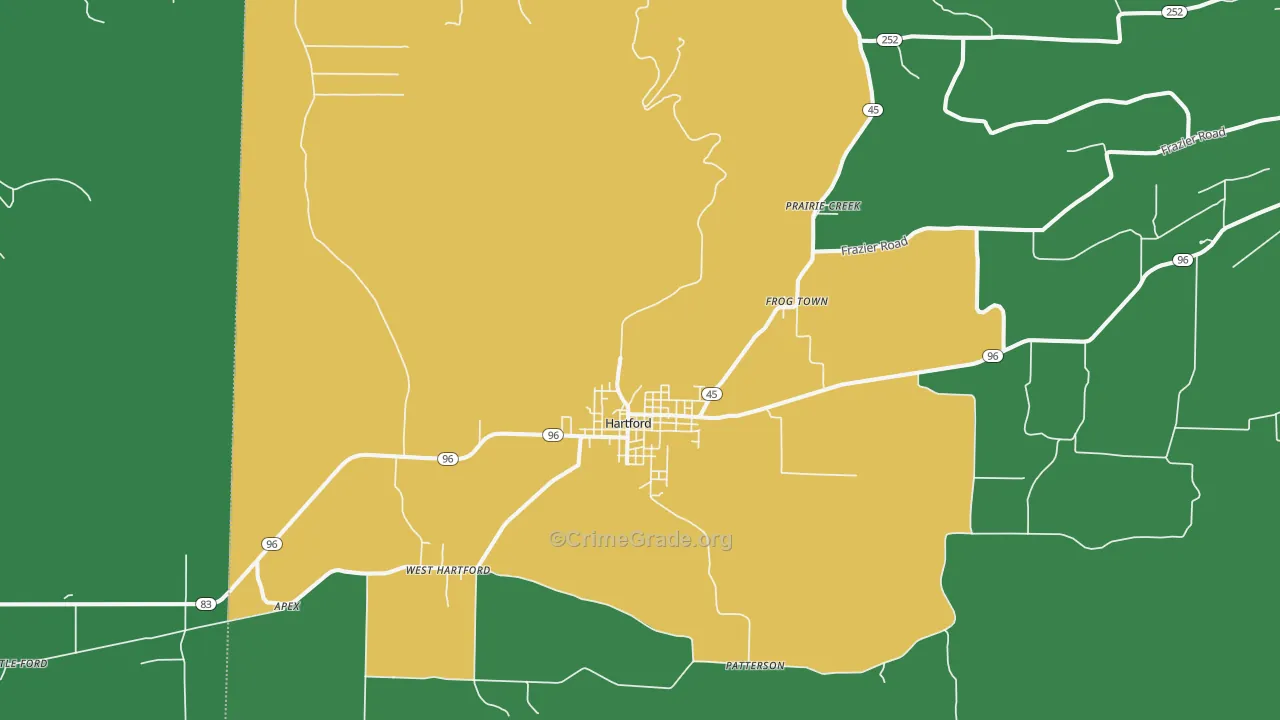 Hartford, AR Map of Vehicle Theft Rates