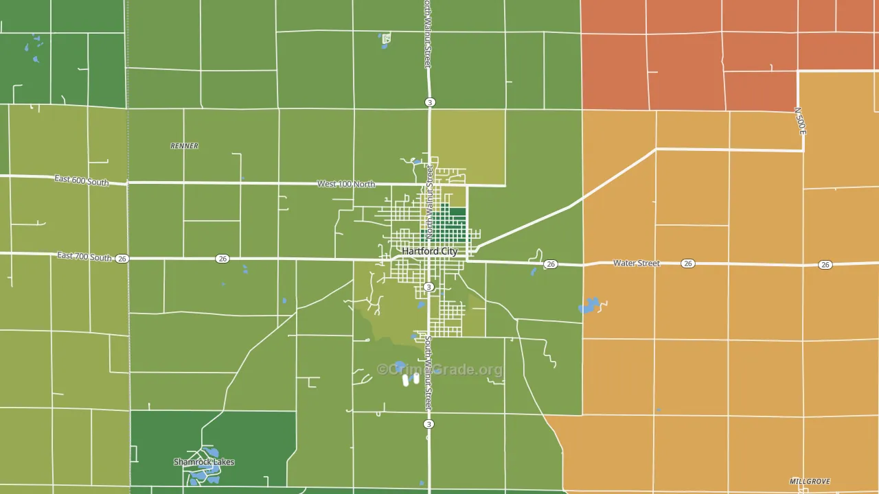 Hartford City, IN Map of Vehicle Theft Rates