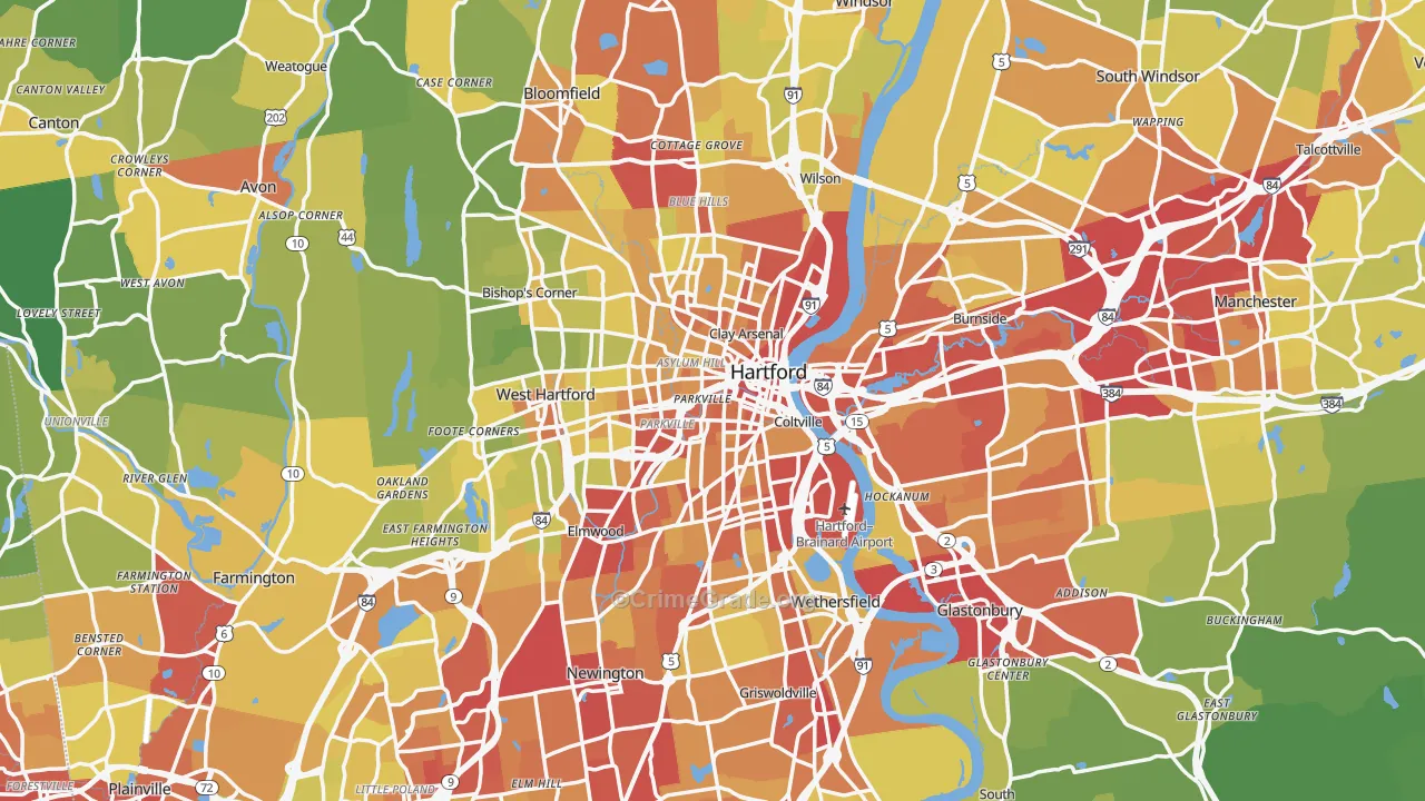 Hartford, CT Map of Vehicle Theft Rates