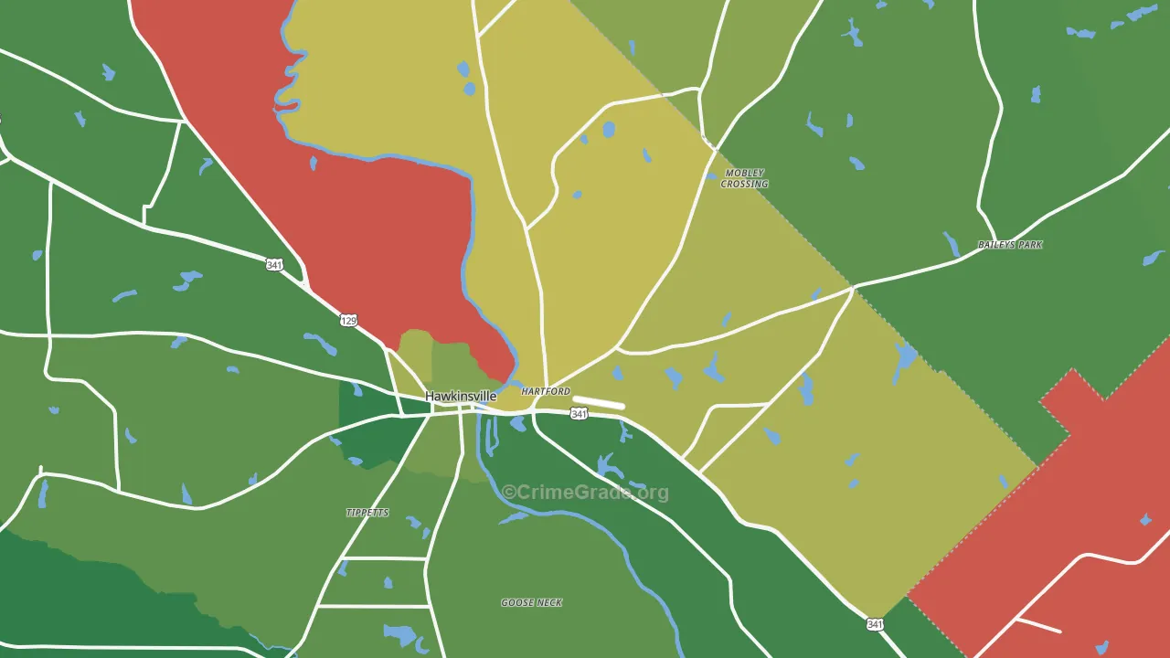 Hartford, GA Map of Vehicle Theft Rates