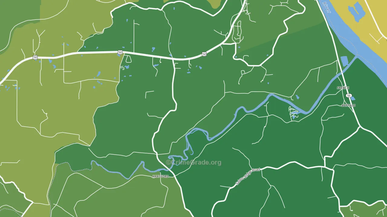 Hartford, IN Map of Vehicle Theft Rates