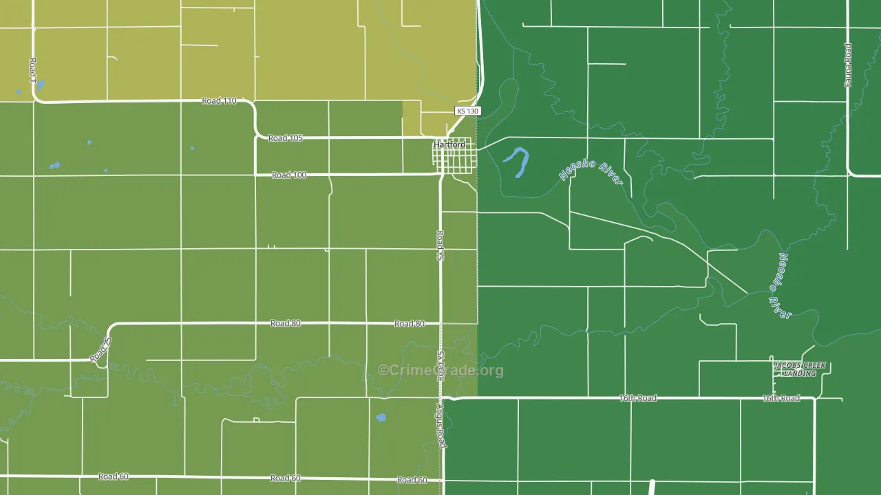 Hartford, KS Map of Vehicle Theft Rates