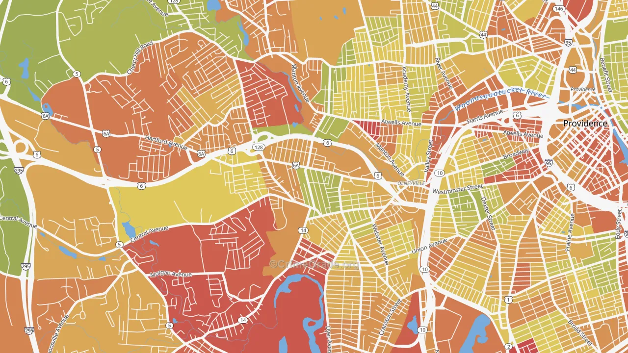 Hartford, Providence, RI Map of Vehicle Theft Rates