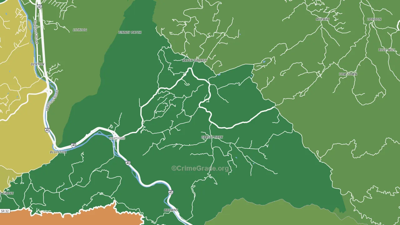 Hartford, TN Map of Vehicle Theft Rates