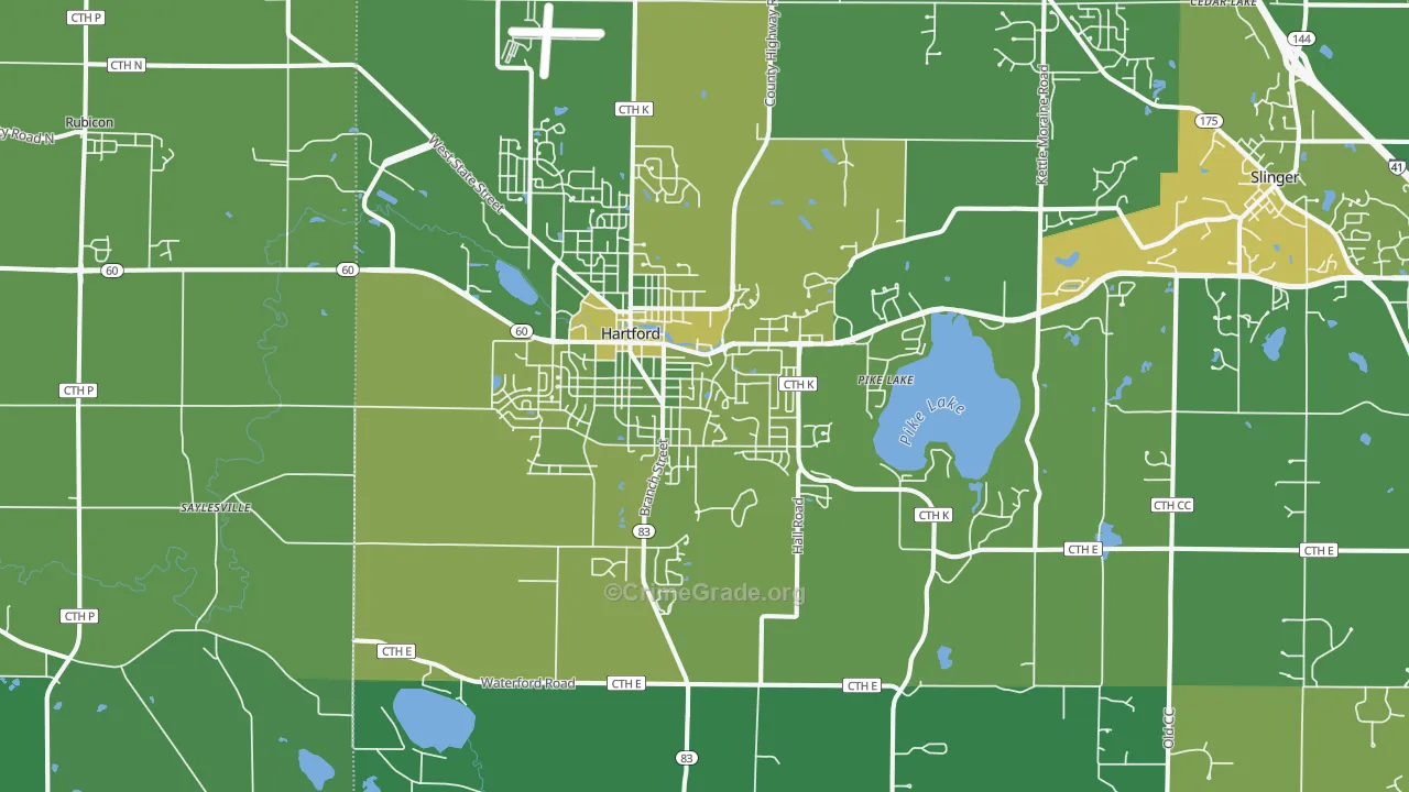 Hartford, WI Map of Vehicle Theft Rates