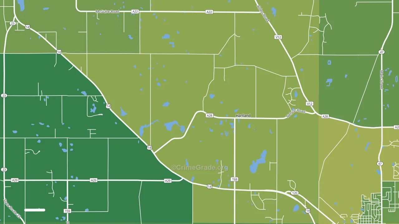 Hartland, IL Map of Vehicle Theft Rates