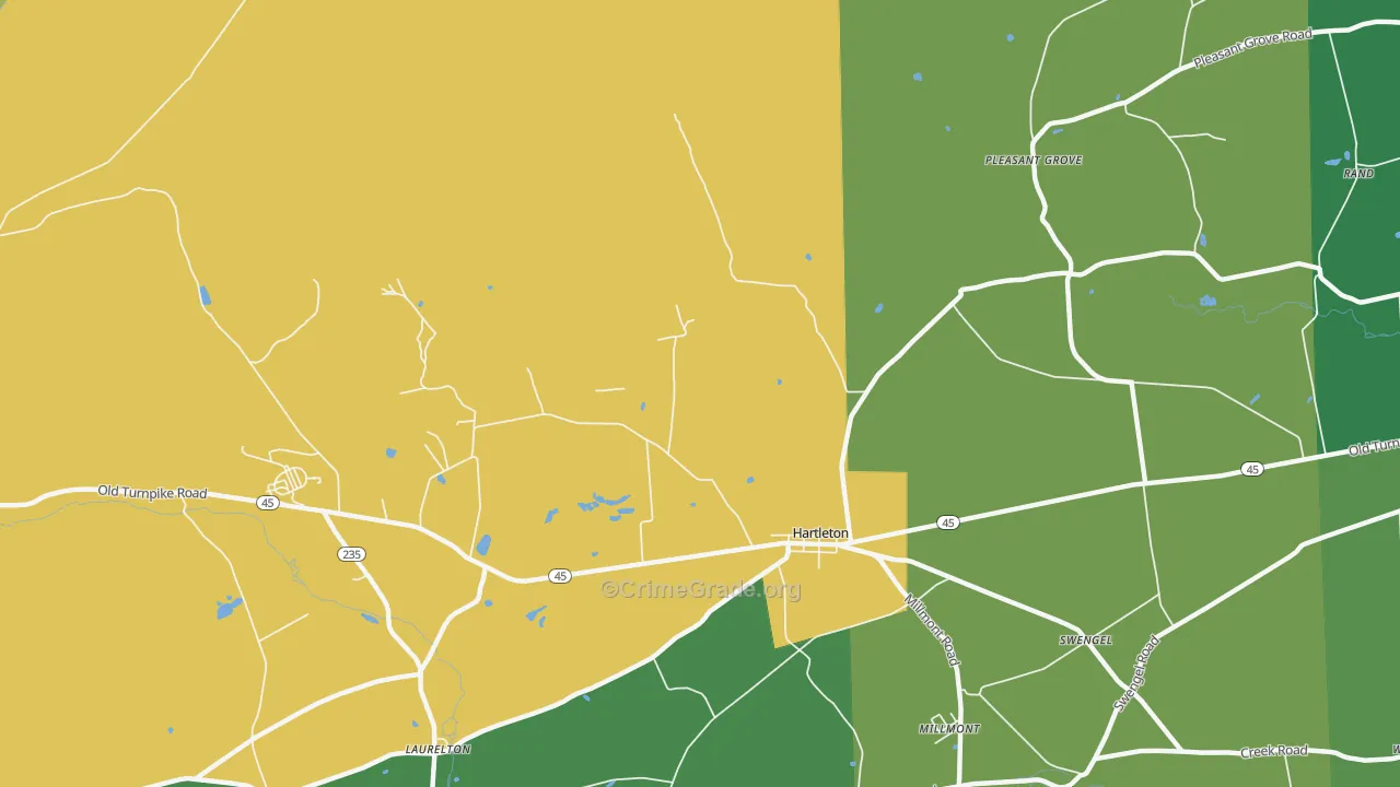 Hartleton, PA Map of Vehicle Theft Rates