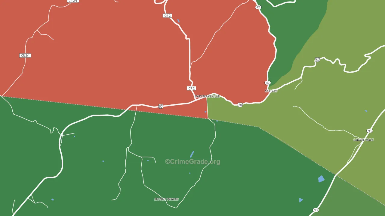 Hartmansville, WV Map of Vehicle Theft Rates