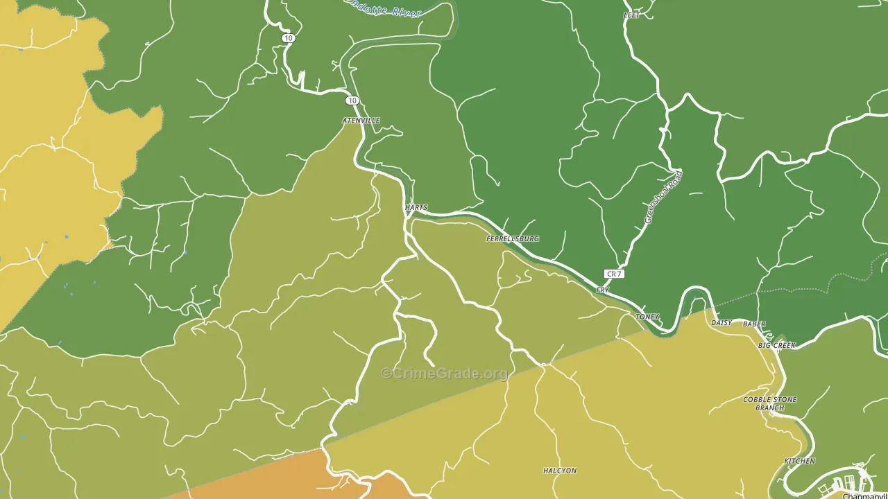 Harts, WV Map of Vehicle Theft Rates