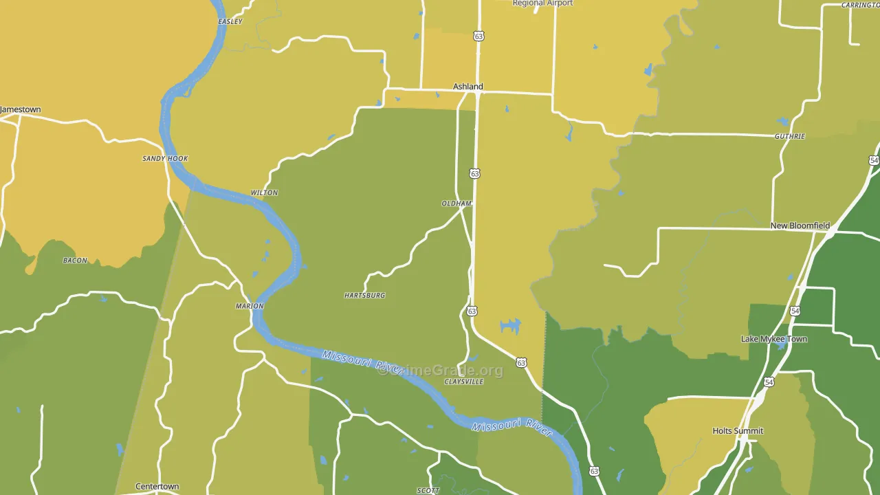 Hartsburg, MO Map of Vehicle Theft Rates