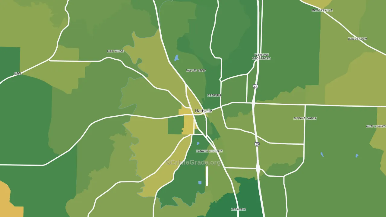 Hartselle, AL Map of Vehicle Theft Rates