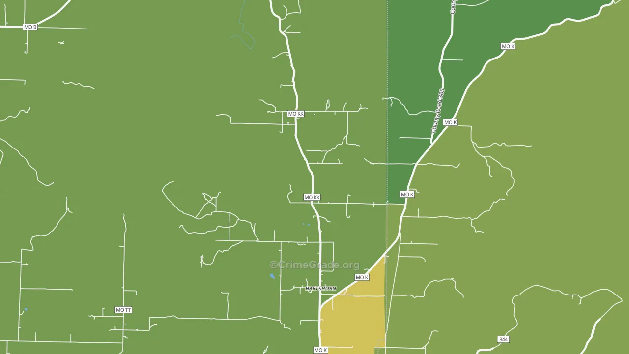 Hartshorn, MO Map of Vehicle Theft Rates