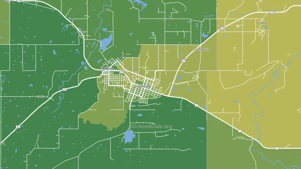 Hartshorne, OK Map of Vehicle Theft Rates