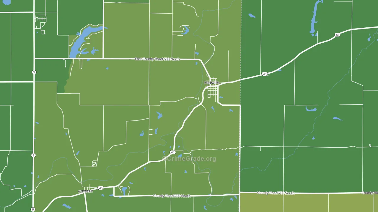 Hartsville, IN Map of Vehicle Theft Rates