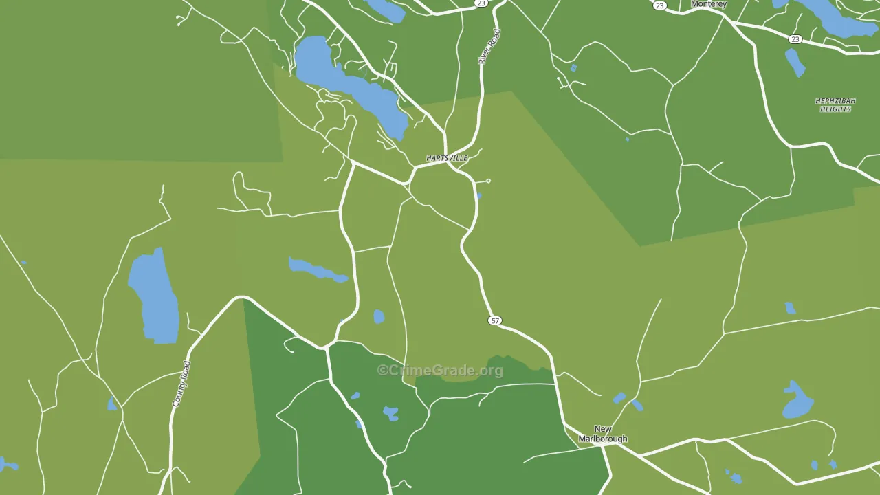 Hartsville, MA Map of Vehicle Theft Rates