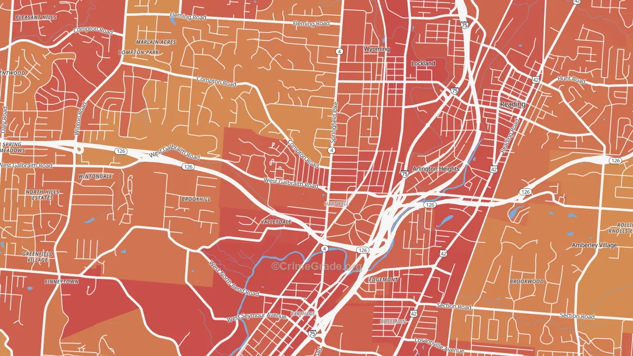 Hartwell, Cincinnati, OH Map of Vehicle Theft Rates