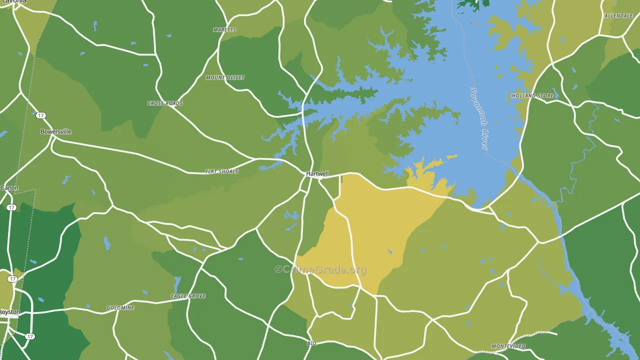 Hartwell, GA Map of Vehicle Theft Rates
