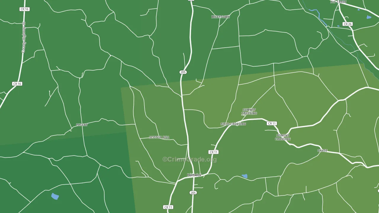 Hartwick, NY Map of Vehicle Theft Rates