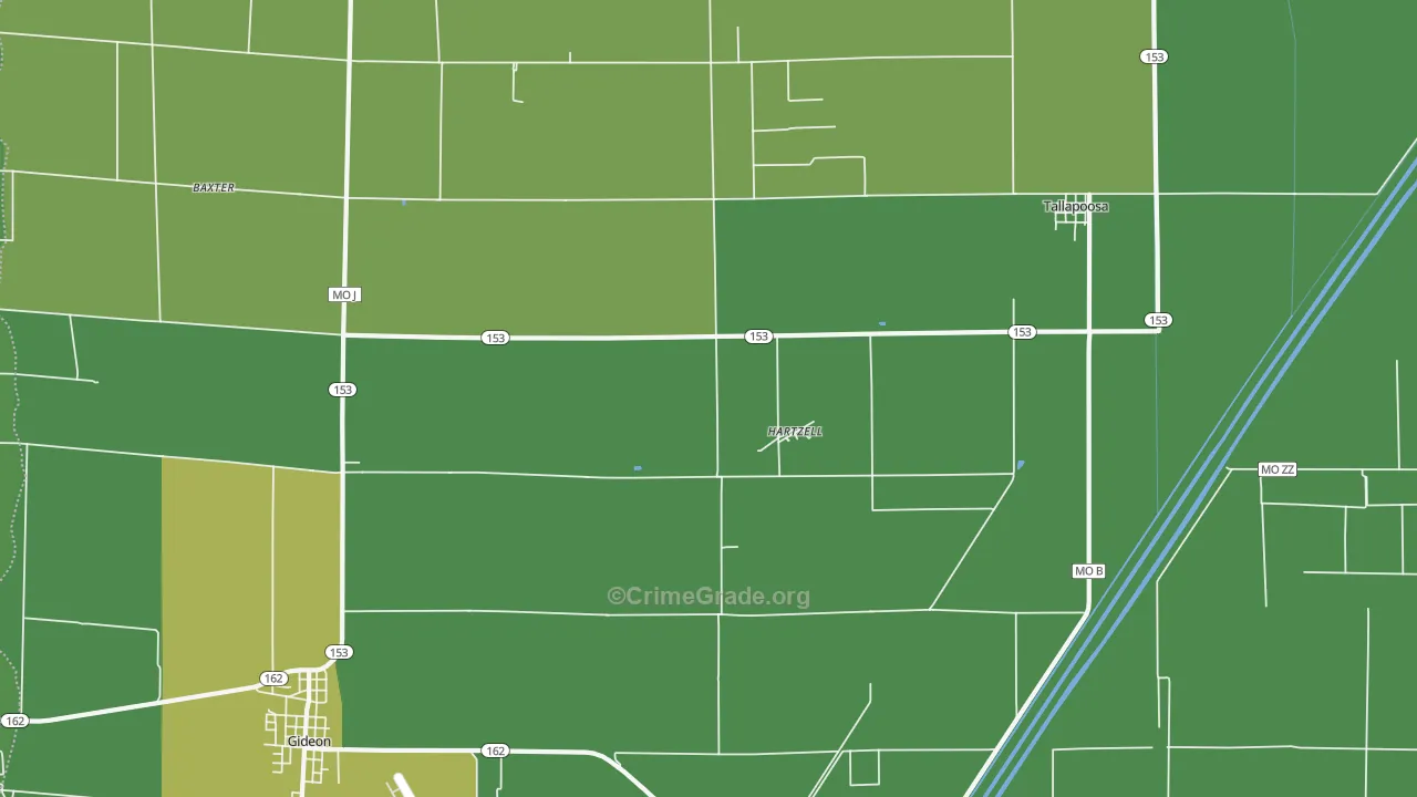 Hartzell, MO Map of Vehicle Theft Rates