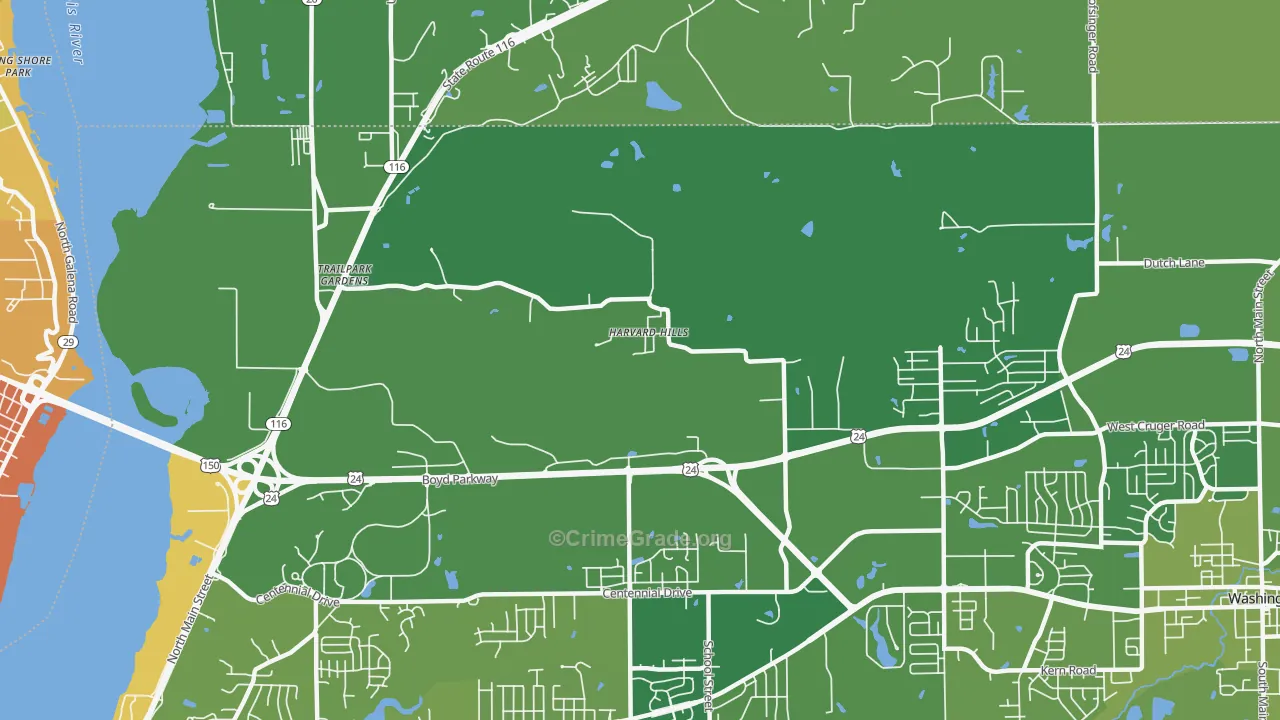 Harvard Hills, IL Map of Vehicle Theft Rates