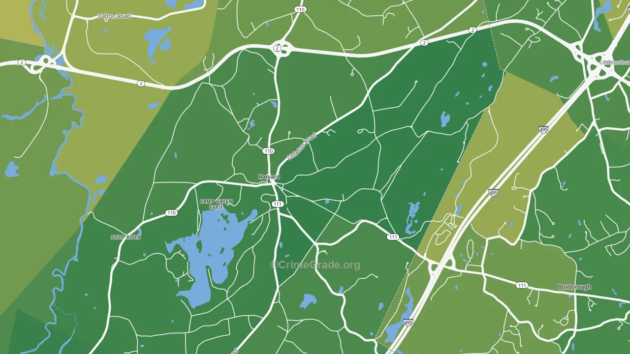 Harvard, MA Map of Vehicle Theft Rates
