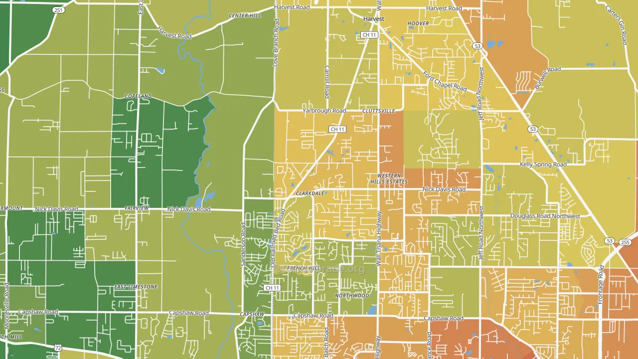 Harvest, AL Map of Vehicle Theft Rates