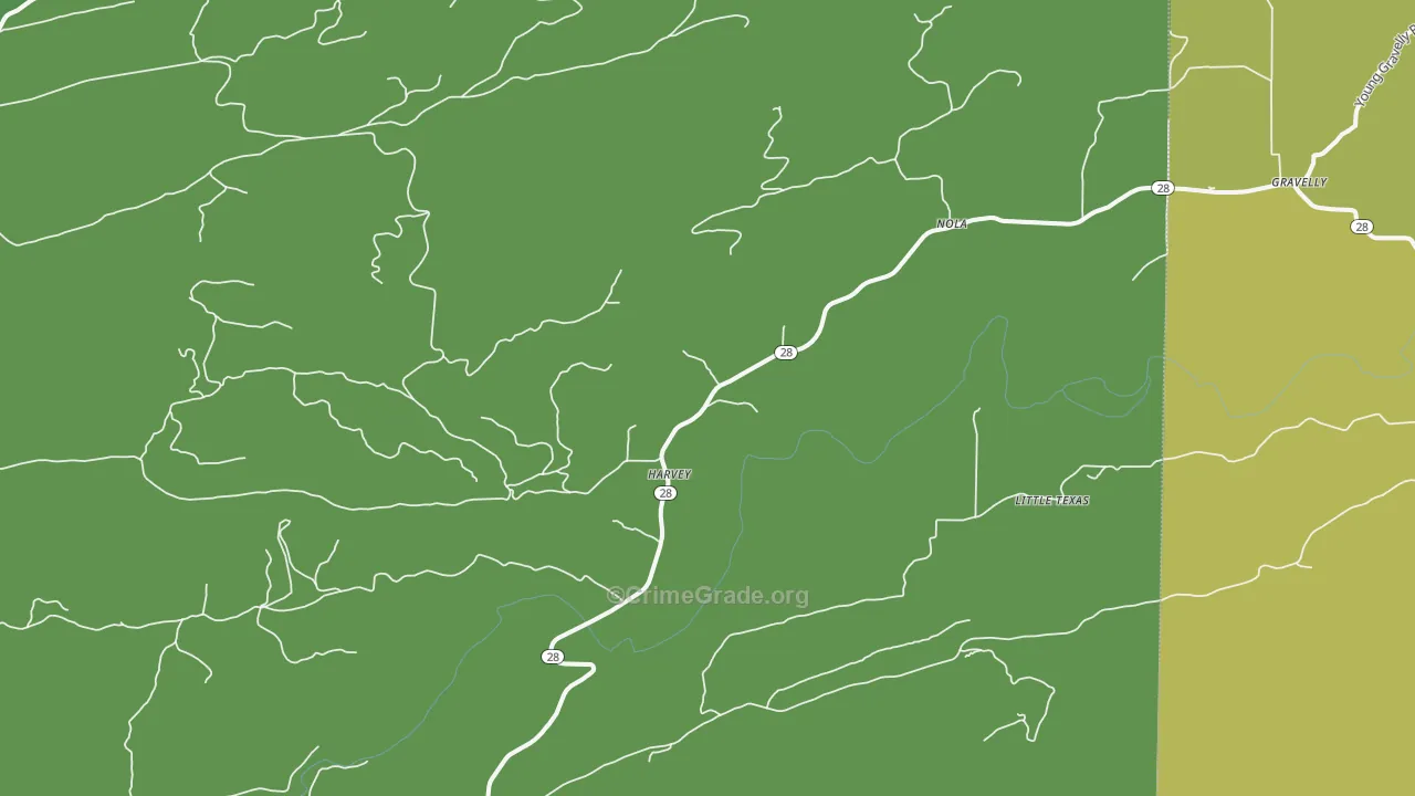 Harvey, AR Map of Vehicle Theft Rates
