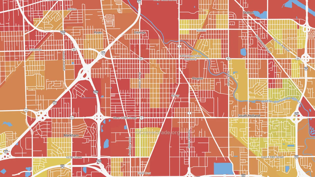 Harvey, IL Map of Vehicle Theft Rates