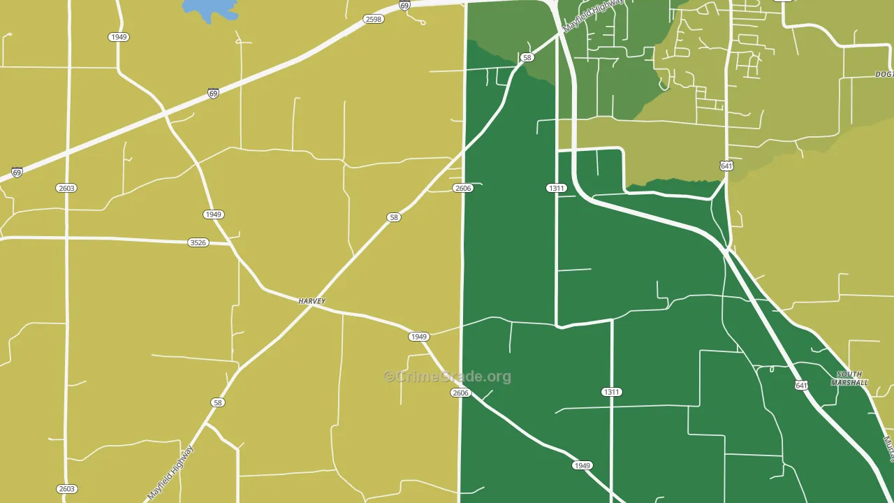 Harvey, KY Map of Vehicle Theft Rates