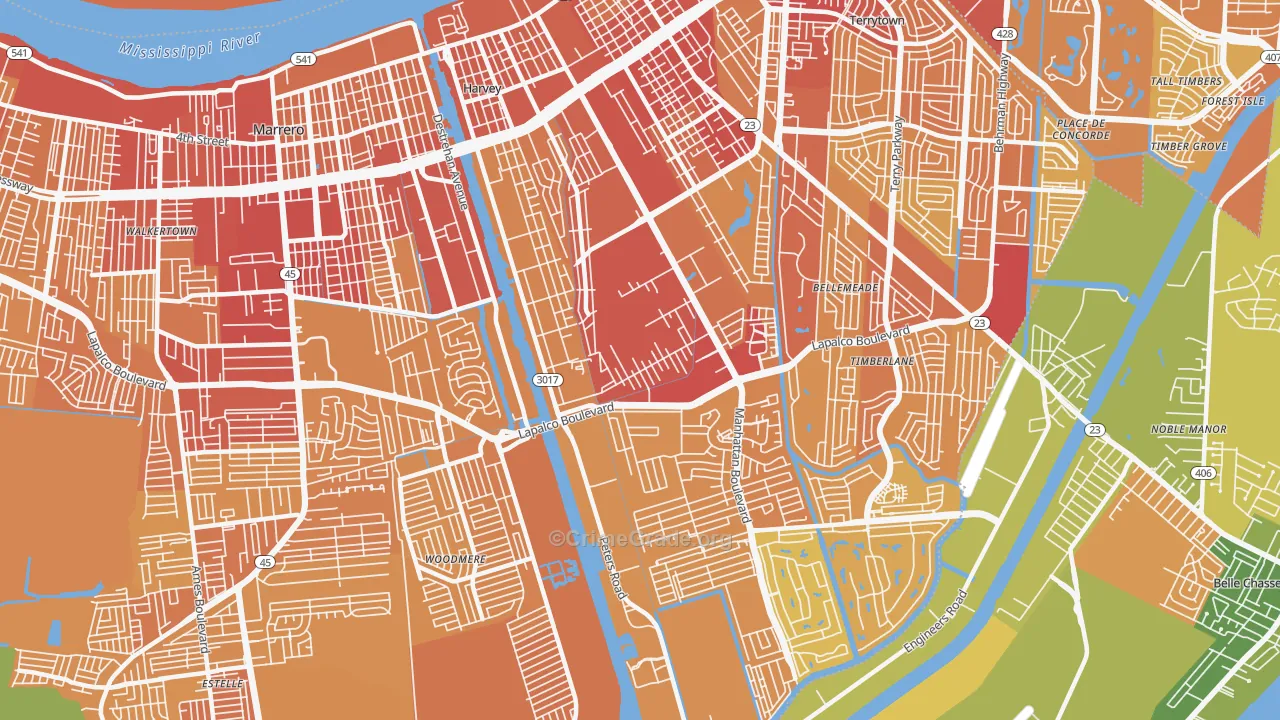 Harvey, LA Map of Vehicle Theft Rates