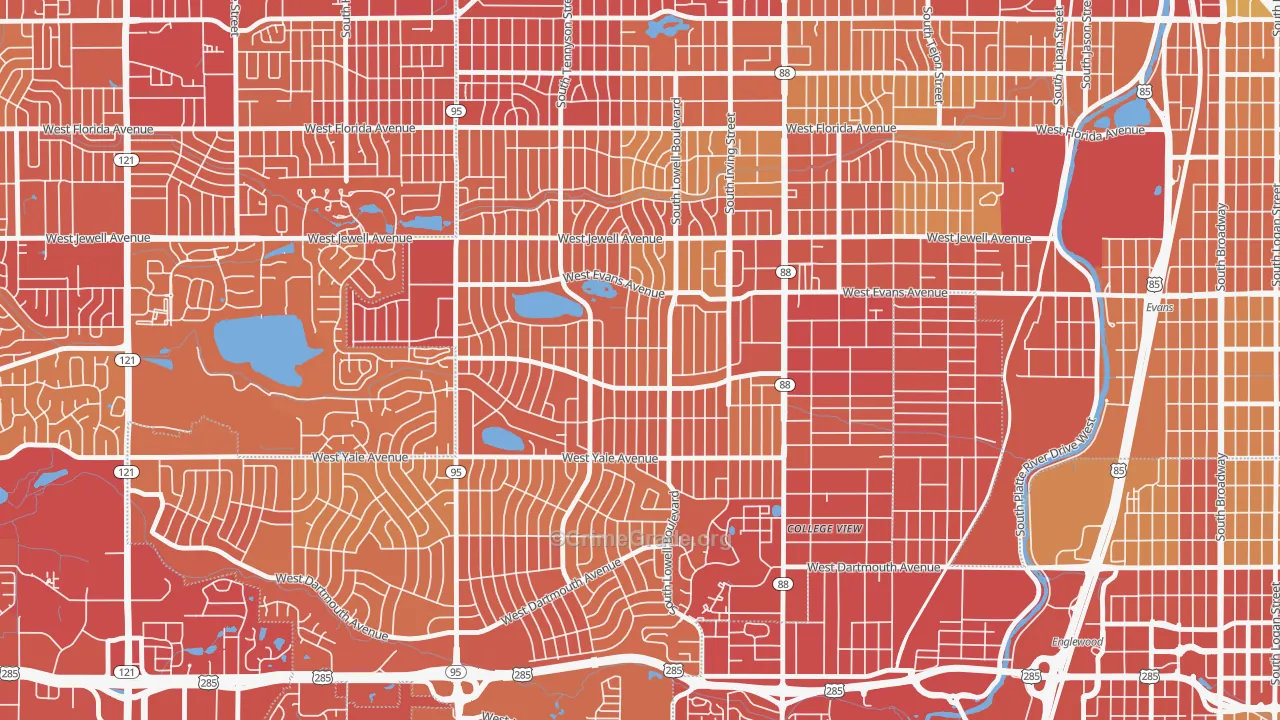 Harvey Park, Denver, CO Map of Vehicle Theft Rates