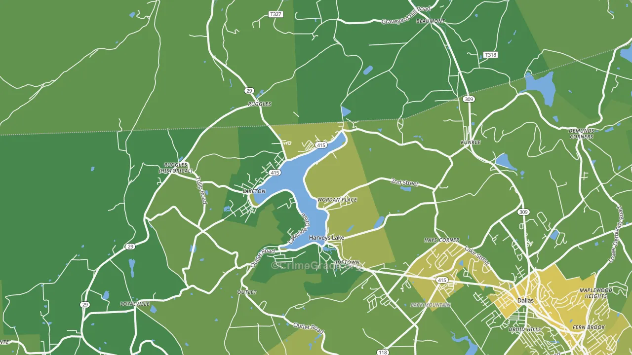 Harveys Lake, PA Map of Vehicle Theft Rates