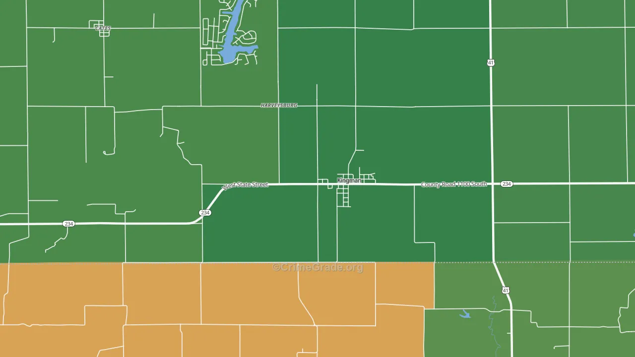 Harveysburg, IN Map of Vehicle Theft Rates