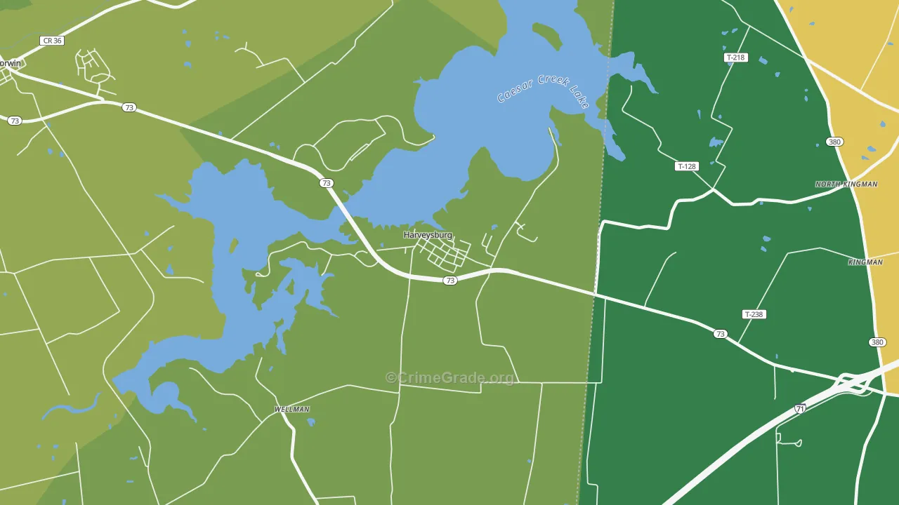 Harveysburg, OH Map of Vehicle Theft Rates