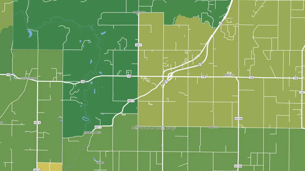 Harviell, MO Map of Vehicle Theft Rates