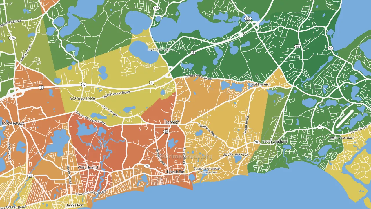 Harwich, MA Map of Vehicle Theft Rates